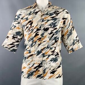 LEMAIRE Size XXL Multi Color Abstract Viscose One Pocket Short Sleeve Shirt